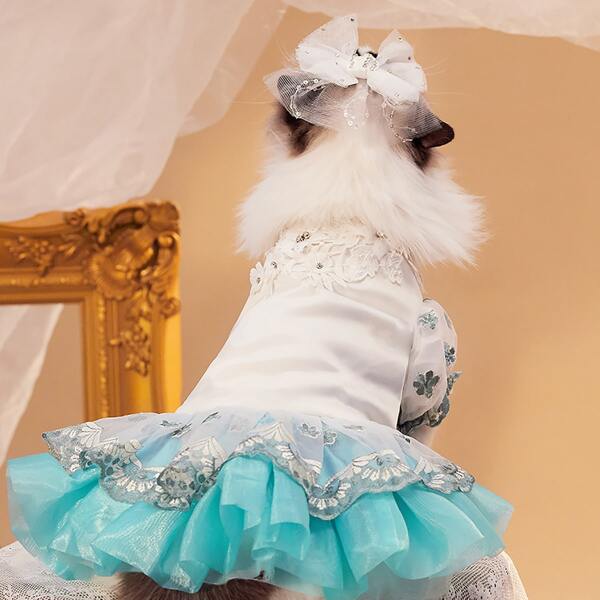 

1pc Sequin Pet Lace Headwear, White