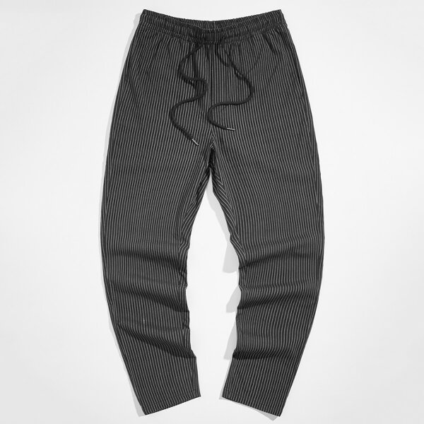 

Men Striped Print Pants, Black