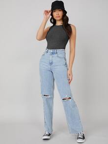 SHEIN BASICS Body tank unicolor forma ajustada - Gris Oscuro - Ver 5
