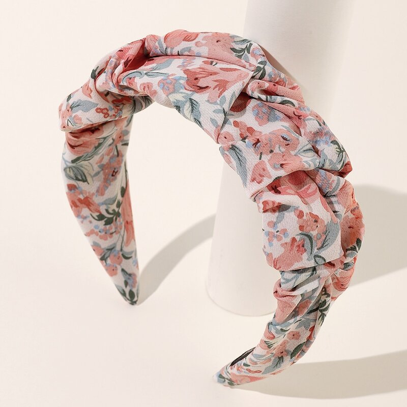 

1pc Flower Pattern Ruched Headband, Multicolor