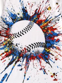 SHEIN Boys Splash Print Tee and Shorts Set - Black and White - View 4