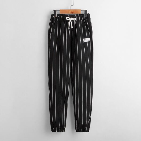

Boys Patch Detail Striped Joggers, Black