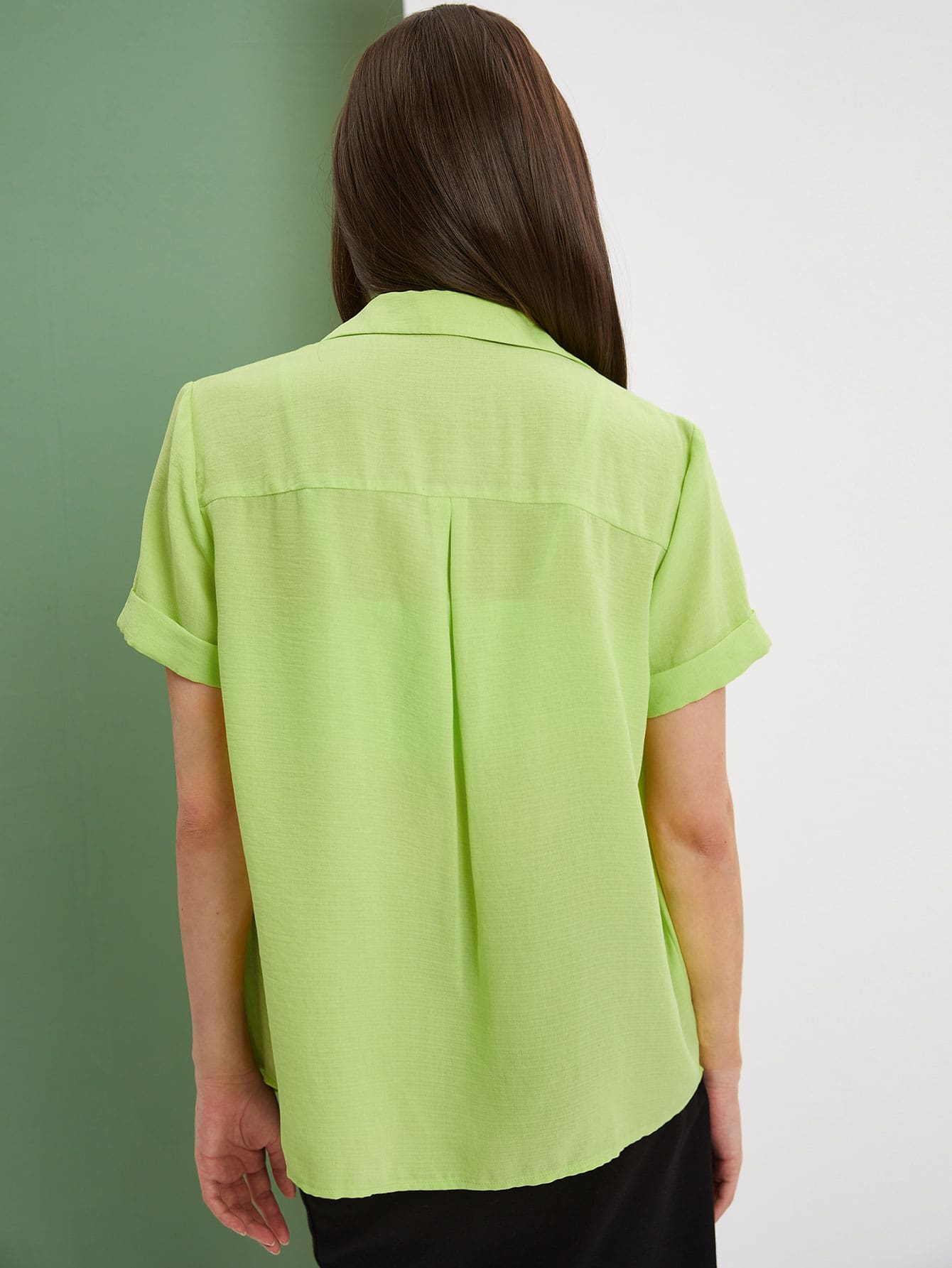Solid Roll Up Sleeve Shirt Without Camisole