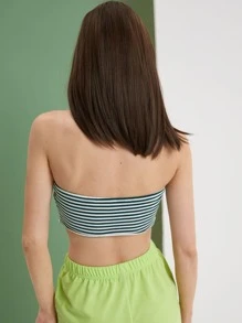 SHEIN Unity 條紋印花不對稱下擺抹胸短款上衣 - 彩色 - 查看 2