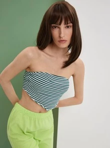 SHEIN Unity 條紋印花不對稱下擺抹胸短款上衣 - 彩色 - 查看 3