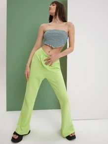 SHEIN Unity 條紋印花不對稱下擺抹胸短款上衣 - 彩色 - 查看 5