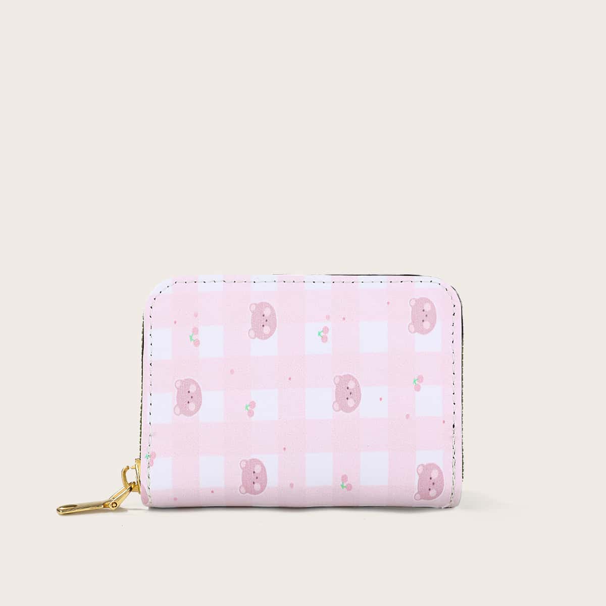 

Bear Print Small Wallet, Baby pink
