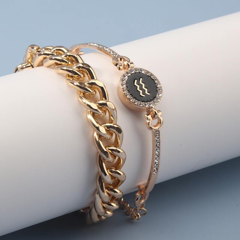 

2pcs Rhinestone Decor Bracelet, Gold