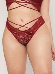 LUVLETTE Lingerie Lace Panty - Burgundy - View 5