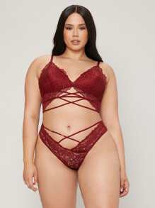 LUVLETTE Lingerie Lace Panty - Burgundy - View 8