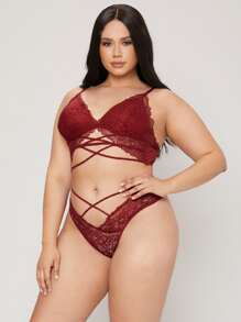 LUVLETTE Lingerie Lace Panty - Burgundy - View 10