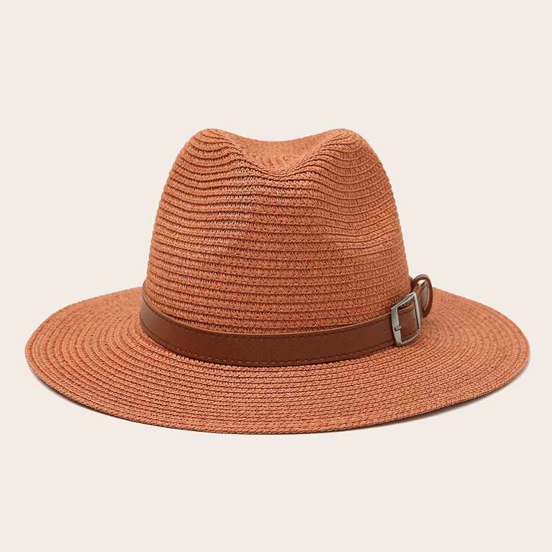 

Belt Decor Straw Hat, Rust brown