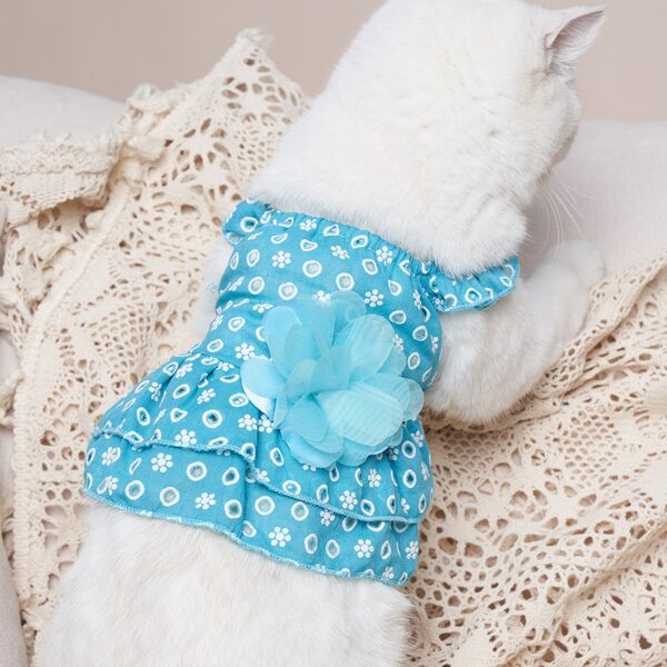 

Flower Print Pet Dress, Blue