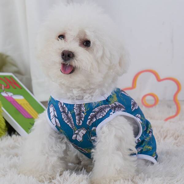 

Pet Leaf Print Tank Top, Blue