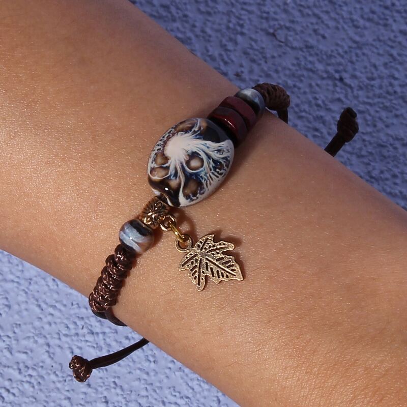 

Guys 1pc Leaf Braided Bracelet, Coffee brown