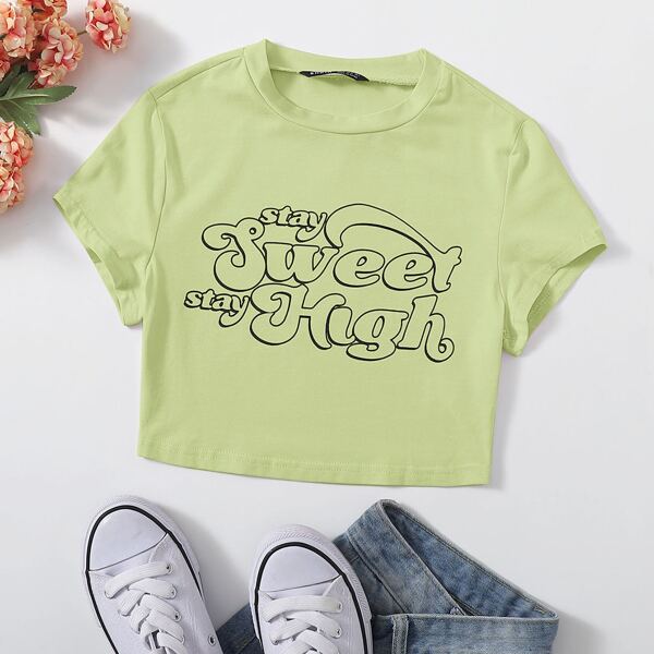 

Letter Graphic Crop Tee, Mint green