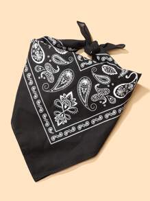 1 pieza Elegante bufanda/diadema de mujer con estampado bohemio de pez koi de dos tonos, perfecta para viajar y uso diario - Negro - Ver 1