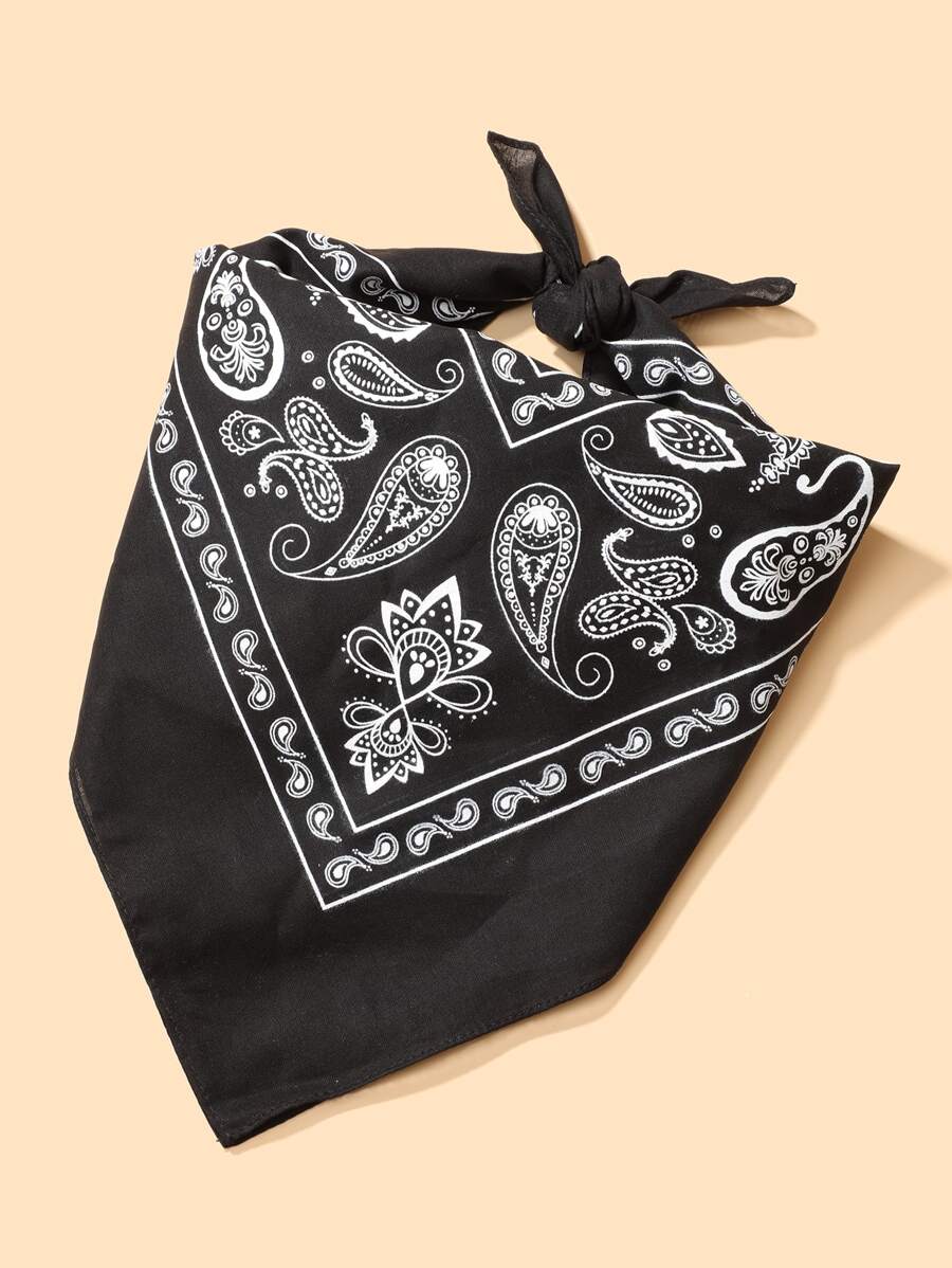 1 pieza Elegante bufanda/diadema de mujer con estampado bohemio de pez koi de dos tonos, perfecta para viajar y uso diario - Negro - Ver 1