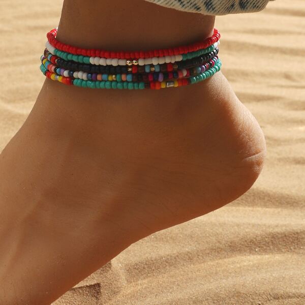 

5pcs Beaded Anklet, Multicolor