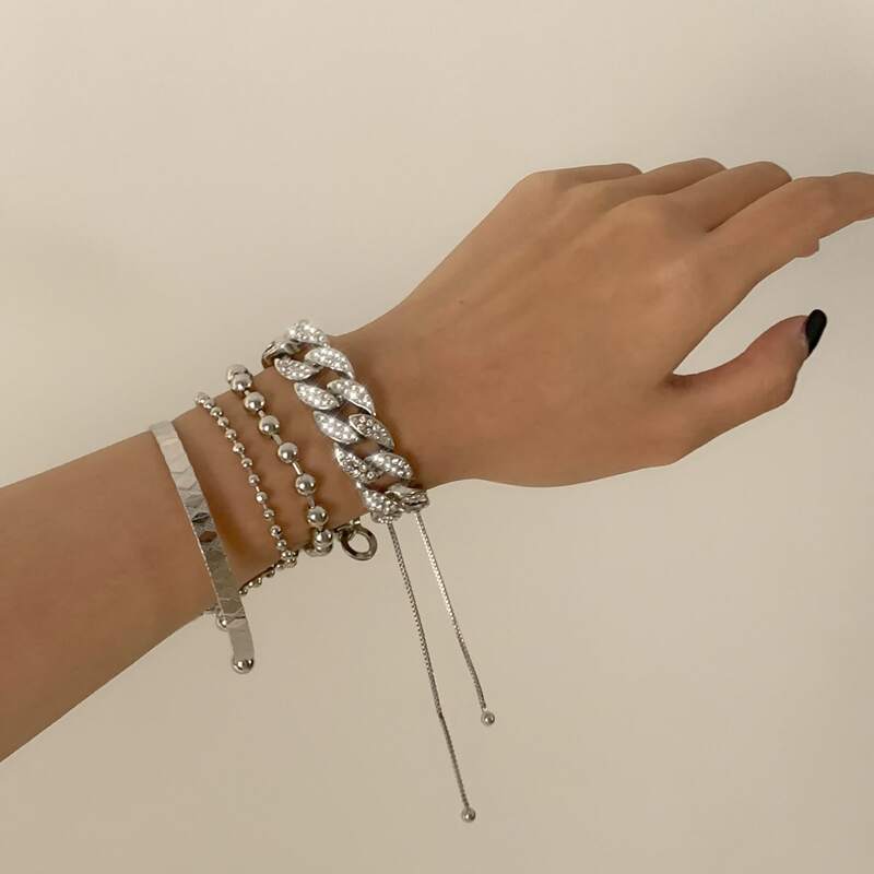 

4pcs Rhinestone Charm Bracelet, Silver