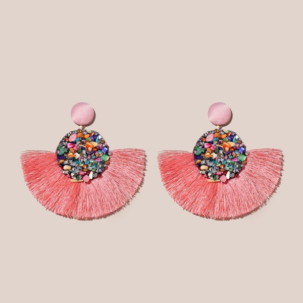 

Rhinestone & Tassel Decor Drop Earrings, Dusty pink