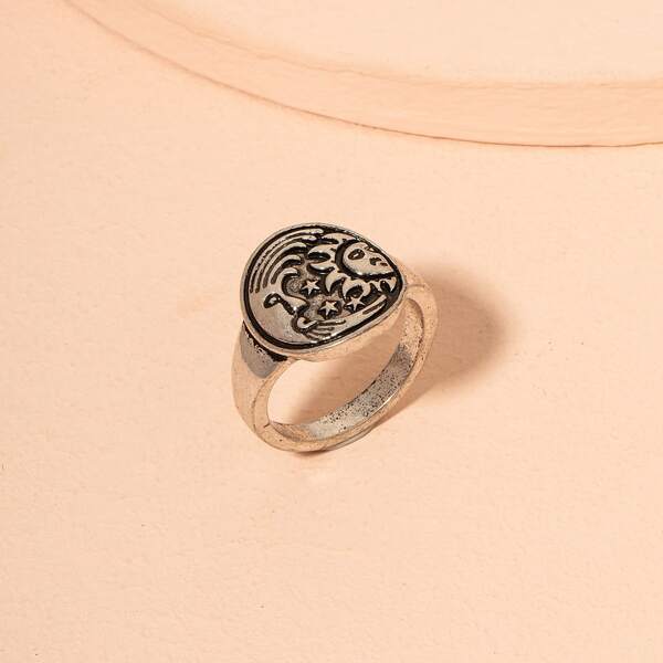 

Sun & Moon Detail Ring, Antique silver