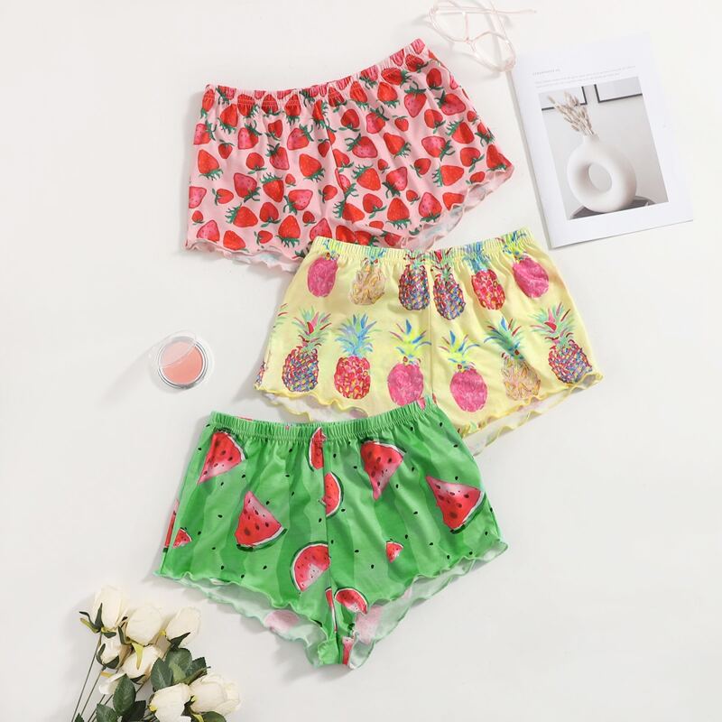 

3pcs Fruit Print Sleep Shorts, Multicolor