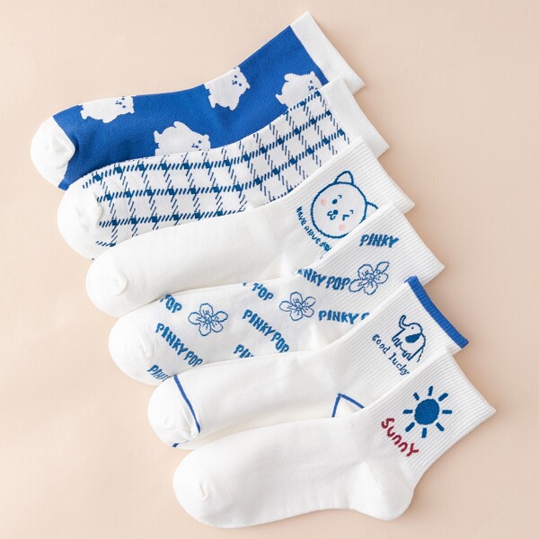 

6pairs Cartoon Graphic Crew Socks, Multicolor