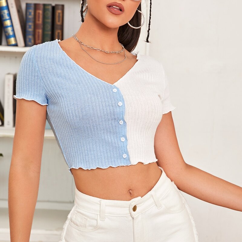 

Lettuce Trim Colorblock Tee, Blue and white