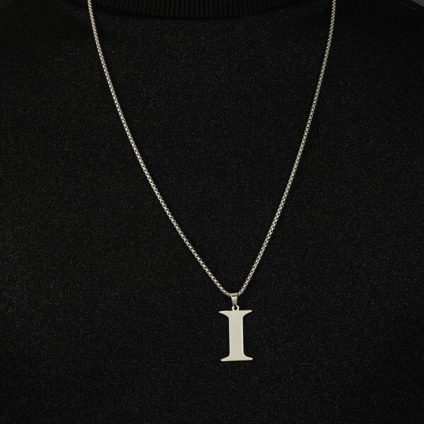

Men Letter Charm Necklace, Silver