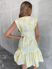 Aveloria Vestido smock de tie dye bajo con fruncido - Amarillo - Ver 2