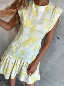 Aveloria Vestido smock de tie dye bajo con fruncido - Amarillo - Ver 6