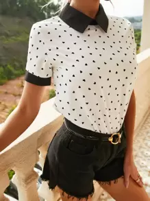 Mulvari Bluse mit Herzen Konfetti Punkt Kontrastsaum