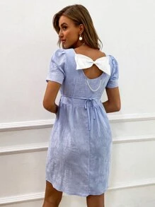 Aveloria Pearls Bow Back A-line Dress - Baby Blue - View 2