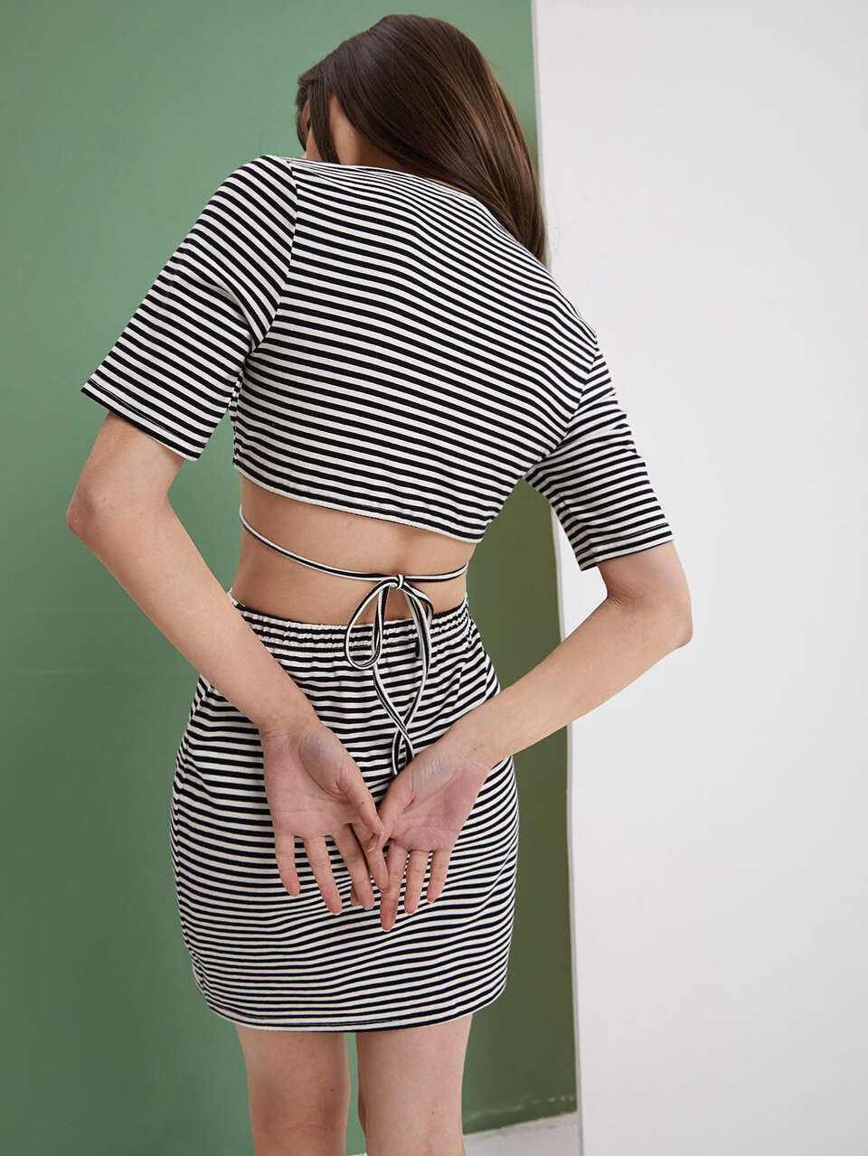 Striped Crisscross Tie Back Crop Top