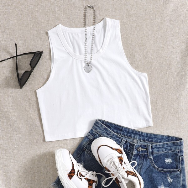 

Solid Crop Tank Top, White