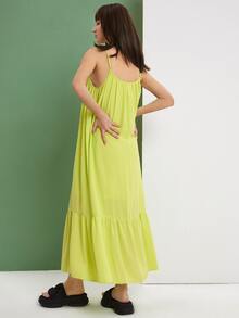 Solid Ruffle Hem Cami Dress - Lime Green - View 2