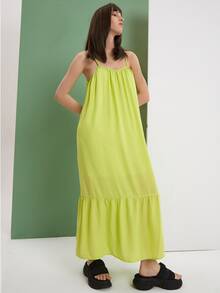 Solid Ruffle Hem Cami Dress - Lime Green - View 3