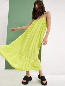 Solid Ruffle Hem Cami Dress - Lime Green - View 4