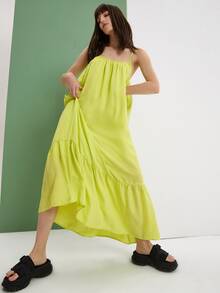 Solid Ruffle Hem Cami Dress - Lime Green - View 5