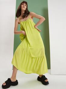 Solid Ruffle Hem Cami Dress - Lime Green - View 6