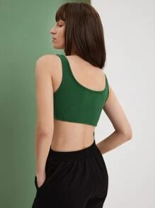 SHEIN Unity Áo hai dây màu trơn Giải trí - màu xanh lá - Xem 2