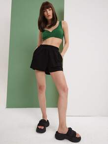 SHEIN Unity Áo hai dây màu trơn Giải trí - màu xanh lá - Xem 4