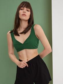 SHEIN Unity Áo hai dây màu trơn Giải trí - màu xanh lá - Xem 5