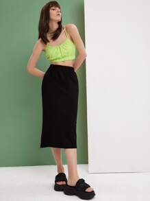 SHEIN EZwear 胸部褶皺吊帶短款上衣 - 青檸色 - 查看 5