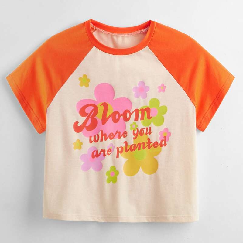 

Letter Floral Graphic Colorblock Tee, Multicolor
