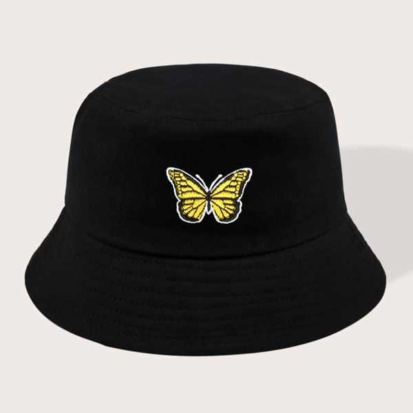 

Butterfly Embroidered Bucket Hat, Black