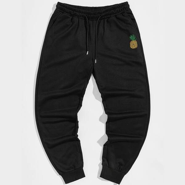 

Men Pineapple Print Drawstring Waist Sweatpants, Black