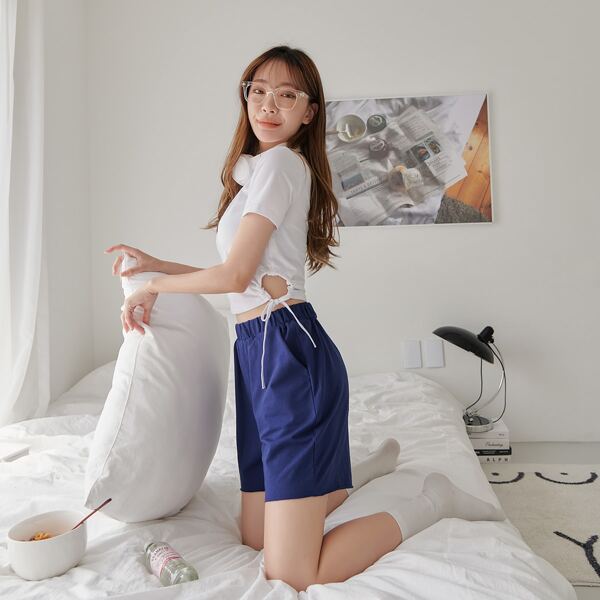

Solid Tie Side Sleep Top, White