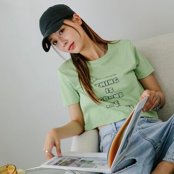 

Slogan Graphic Crew Neck Tee, Green